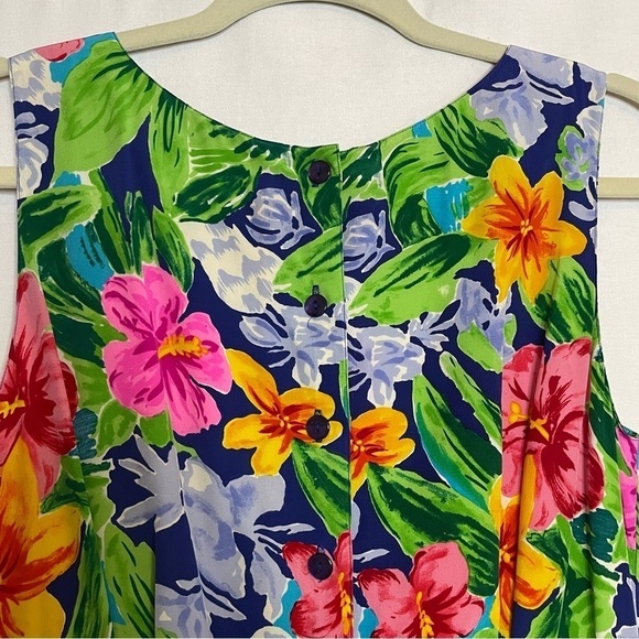 Talbots Silk Tropical Floral Pleated Button Back Midi Dress Vintage 90s - Picture 13 of 13